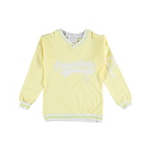 İrem Çocuk Giyim Kız Çocuk Kolej Tarz Pasedan Yazı Desenli V Yaka Sarı Renk Sweatshirt Sarı