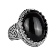 El Yapımı Obsidyen Taş Yüzük - Koruyucu 925k Katı Gümüş Erkek Yüzüğü - Güçlü Topraklama Tasarımı Gümüş