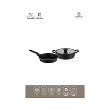 Kuvars 3 Parça Döküm Titanyum Kaplama Basık Tencere Tava Seti