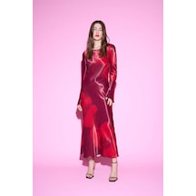 DeFacto Bisiklet Yaka Batik Saten Uzun Kollu Maxi Abiye Elbise E7451AX25SPRD211