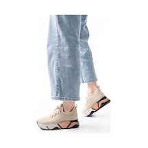 Rs-400 Bej Bağcıklı Fileli Renkli Taban Günlük Kadın Spor Beyaz