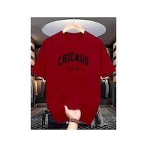 Medinenur Chicago Yazı Detaylı Basic T-shirt Kırmızı