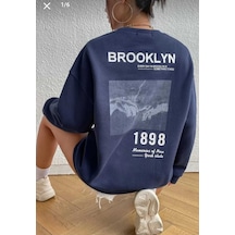 Kozia Outdoors Malkoçbey El Baskılı Oversize Unisex O Yaka Swaetşhirt Lacivert Lacivert