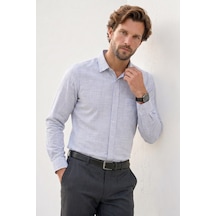 Tudors Erkek Regular Fit Klasik Kesim Oversize %100 Pamuk Keten Doku Lacivert Gömlek-42666