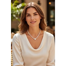 Marka Kadın Kalp Kesim Kristal Taşlı Tennis Kolye Şık Ve Işıltılı Tasarım Gümüş - 896283925 Gümüş