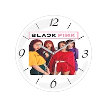 Blackpink Dörtlü Logolu Çap 30cm Sessiz Akar Bombeli Gerçek Cam Duvar Saati Siyah