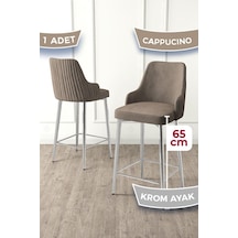 Canisa Tera Serisi 1 Adet Babyface Kumaş 65 Cm Krom Kaplama Ayaklı Cappucino Bar Sandalyesi Cappucino Sandalye Krom Kaplama Ayak