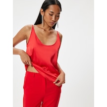 Koton Saten Bluz Kolsuz U Yaka Slim Fit Kırmızı 4sak60019fw