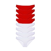 Royaleks 8 adet Süper Eko Set Likralı Kadın Slip Külot Kırmızı Beyaz RYL-EKO8015 Beyaz - Kırmızı