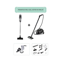 Pirantech CB-107C Çok Fonksiyonlu Buharlı Temizlik Makinası + Pirantech EK200 Torbasız Kablolu Dikey Süpürge