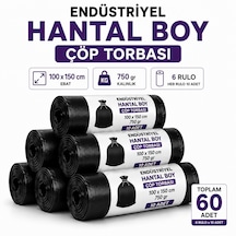 Hantal Boy Endüstriyel Çöp Torbası Siyah 100x150 Cm 700 Gr Ekstra Dayanıklı Sızdırmaz 6 Rulo / 60 Adet