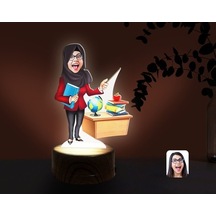 Kişiye Özel Tesettürlü Kadın Öğretmen Karikatürlü Dekoratif 3D Bi (481501229)