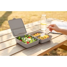 Bölmeli Sağlıklı Saklama Ve Yemek Kabı - Bpa Sız Sağlıklı - Kilit Kapak - Taşınabilir Lunchbox- Açık Gri Renk Çok Renkli