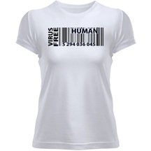 Virus Free Human Barkod Desenli Kadın Tişört