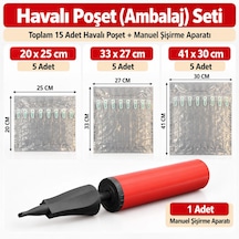 3 Lü Havalı Poşet Seti Toplam 15 Adet + Şişirme Aparatı