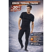 Namaldı Erkek Kısa Kol Termal İçlik Takımı Şardonlu Kışlık Tayt & Tişört Esnek, Yumuşak, -20 Soğuklara Dayanıklı Siyah