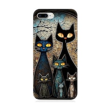 Apple Uyumlu iPhone 7 Plus Vitray Kedi Ailesi Desenli Silikon Kılıf