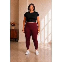 Sngl Tekstil Kadın Büyük Beden Çelik İnterlok Kumaş Toparlayıcı Tayt 3xl 4xl 5xl 6xl 7xl 8xl 9xl Bordo