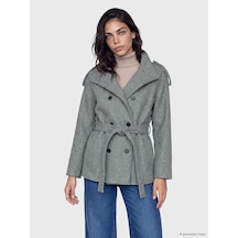 Lcw Modest Gri Kuşaklı Oversize Kadın Kaşe Kaban