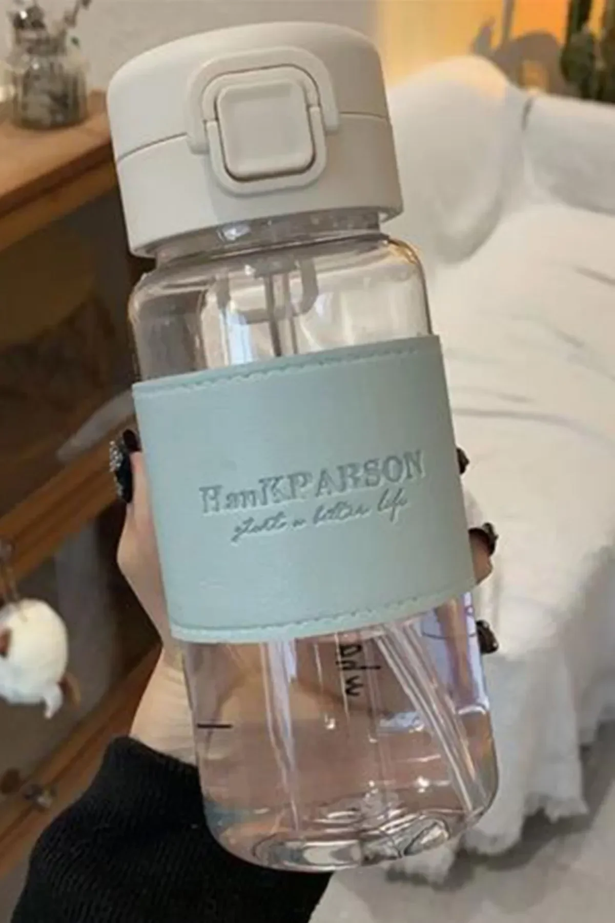 500 Ml Pipetli Plastik Su Şişesi Deri Kaplamalı Taşınabilir Sızdırmaz Öğrenciler Uygun Mavi