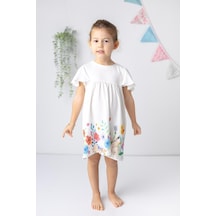 Mininio Kız Bebek Etek Ucu Çiçek Desenli Elbise-beyaz