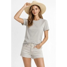Tarzyeri Kadın Tişört Osy Modal Yumuşak Dokulu Kumaş Bisiklet Yaka T-shirt - Gri Çok Renkli