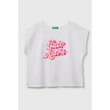 United Colors Of Benetton Kız Çocuk Pul Baskı Detaylı Bisiklet Yaka T-shirt Beyaz -pembe 6-14 Yaş-2836
