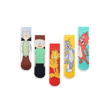 5'li Çok Renkli Soket Çorap Çizgi Film Karakterleri