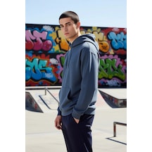 Benerly Erkek Kapüşonlu Düşük Kol Uzun Kollu Oversize Kalıp Sweatshirt Fo Indigo