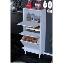 Nore 60 Cm İki Kapaklı Tek Sepetli Çok Amaçlı Kiler Dolabı Mutfak Banyo Düzenleyici 60x150x32 Cm Beyaz