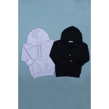Fyk Kids 2'li Sweatshirt Kangur Cepli, Erkek Sweatshirt Gri - Siyah
