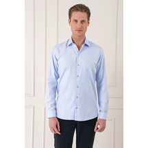 Efor Slim Fit Dokulu %100 Pamuk Klasik Mavi Gömlek Gk 725 Mavi