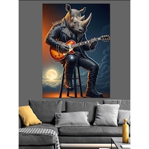 Gitar Çalan Gergedan Çizimi Dekoratif Kanvas - Mdf Ahşap Tablo