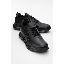 Dericlub Erkek Kalın Taban Comfort Sneaker Gerçek Deri Cr 2440 Siyah Siyah