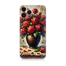 Apple iPhone 13 Pro Uyumlu Kırmızı Vazoda Gül Ziyafeti Desenli Silikon Kılıf Çok Renkli