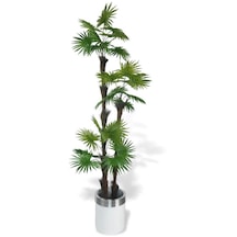 Yapay Ağaç Palmiye Fanpalm 3katlı 24yaprak Gümüş Kemerli Beyaz Saksıda 165 65cm