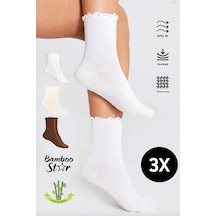 Bamboo Star Bambu Kadın Fırfırlı Lastiksiz Dikişsiz Kadın Soket 3'lü Asorti Çorap/iz Bırakmaz/sıkmayan Çorap Çok Renkli