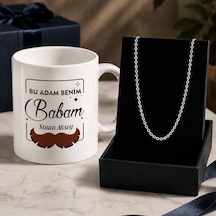 Bk Gift Kişiye Özel Babalar Günü Tasarımlı Beyaz Kupa & Forse Zincir Kolye -6, Babalar Günü Hediyesi Gümüş