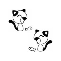 Kedi Ve Balık Duvar Dekor Sticker 40 X 36 Cm