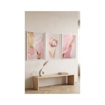 Beyaz Ahşap Çerçeveli Pembe Çiçekli Soyut Duvar Tablosu Modern Sanat Dekorasyonu Kabartma Görünümlüdür Beyaz