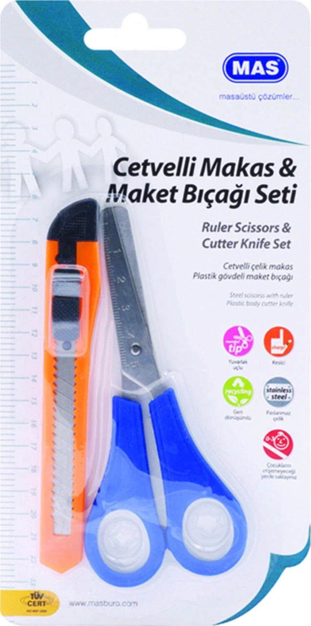 681 Kesici Set Cetvelli Makas+küçük Maket Bıçağı