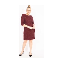 Şans Kadın Bordo Simli Buklet Kumaş Astarlı Elbise 65n35530-bordo Bordo
