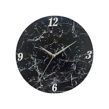 CajuArt Siyah Yuvarlak Mermer Desenli Ahşap Modern Duvar Saati Siyah