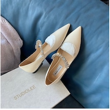 Kadın Modası Sivri Uçlu Düz Ayakkabı Baotou Tam Üst Düz Ayakkabı Beyaz