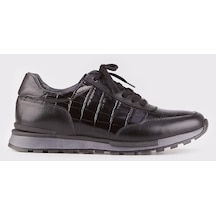 Hakiki Deri Siyah Bağcıklı Erkek Spor Ayakkabı-Siyah (521650502)