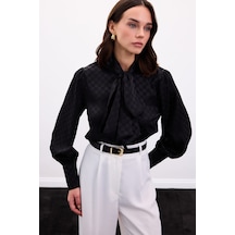 Sateen Puantiye Desenli Gömlek - Siyah-136902 Siyah