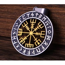 Paslanmaz Çelik Altın Renk Detaylı Vegvisir Pusula Viking Kolye Altın - Gümüş
