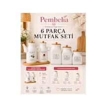 6 Parça Bambu Standlı Porselen 1000ml Yağdanlık Ve 3 Lu Çay Şeker Türk Kahve Kavanoz Seti Beyaz Beyaz