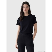 Lcw Comfort Siyah Bisiklet Yaka Soft Touch Kadın Tişört