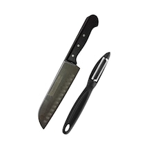 Sürbisa 61095 Kanallı Santoku Aşçı Bıçağı ve Oneday Soyacak Set Siyah